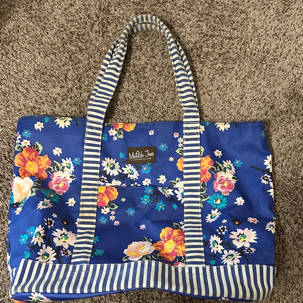Matilda Jane Blue Floral Tote with Striped Handles